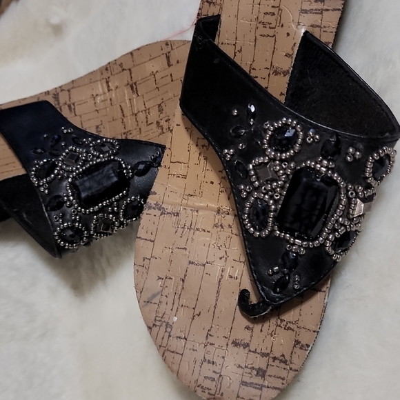 BLING Embellished Cork Mixit Black Wedge Sandals - Picture 5 of 5